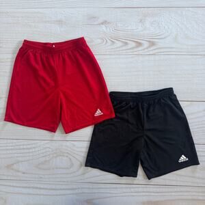 Lot Of 2 Adidas Boys Medium Athletic Soccer Shorts Black Aeroready Red Climalite